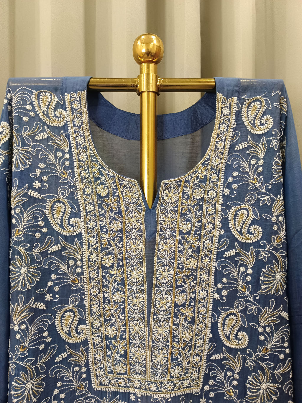 ROYAL BLUE MUL CHANDERI CHIKANKARI KURTA SET