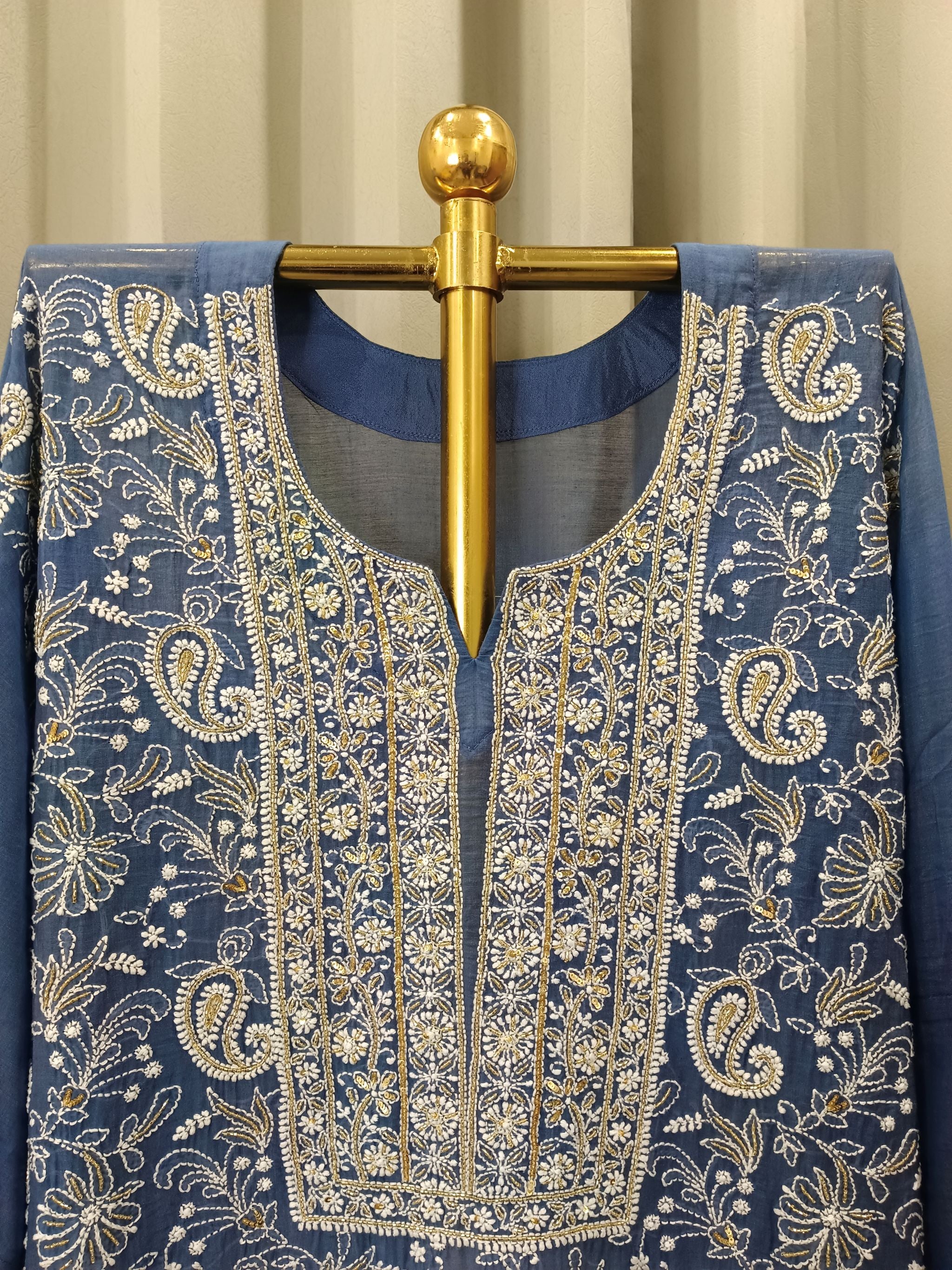 ROYAL BLUE MUL CHANDERI CHIKANKARI KURTA SET