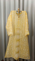 HONEYED AMBER ORGANZA CHIKANKARI KURTA SET