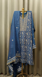 ROYAL BLUE MUL CHANDERI CHIKANKARI KURTA SET