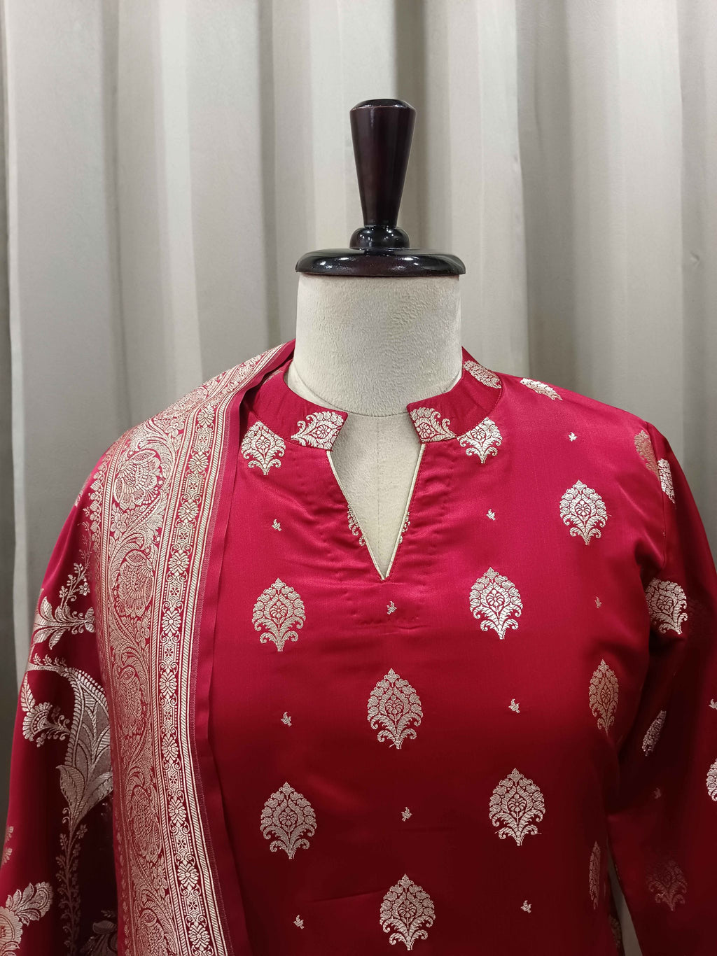 CRIMSON  BANARSI SILK KURTA SET