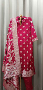 CRIMSON  BANARSI SILK KURTA SET