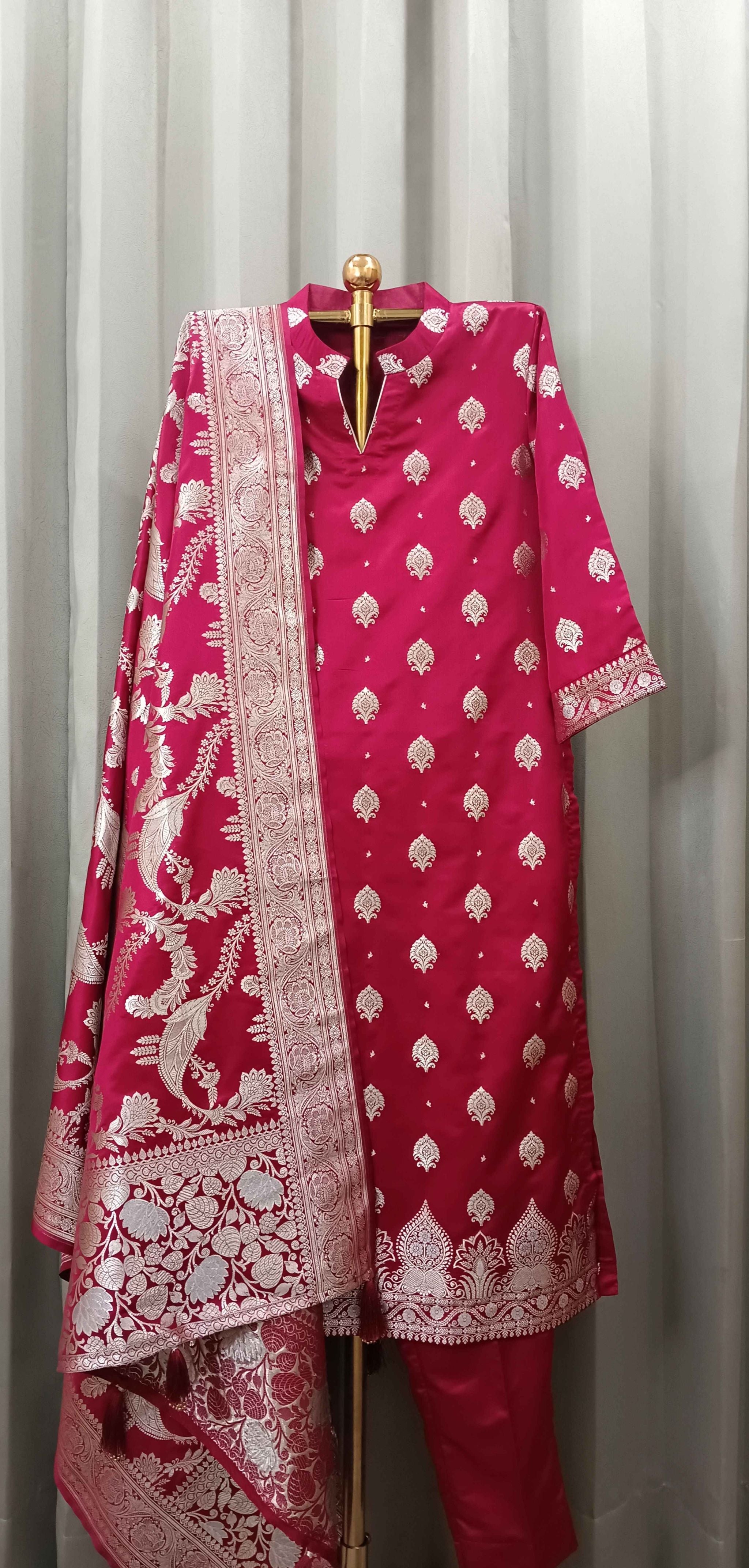 CRIMSON  BANARSI SILK KURTA SET