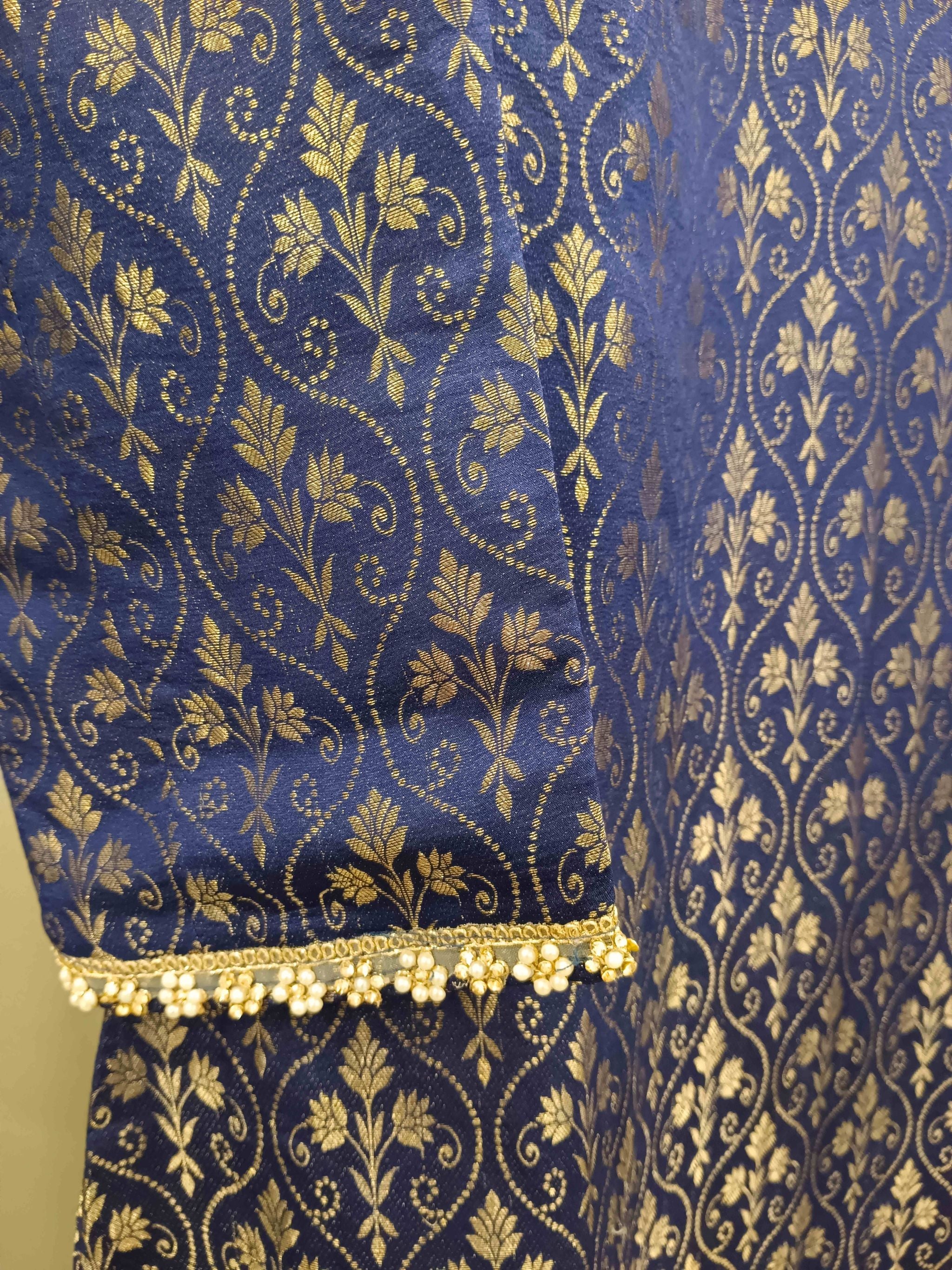 MIDNIGHT COBALT HANDLOOM WOOVEN SILK KURTA SET