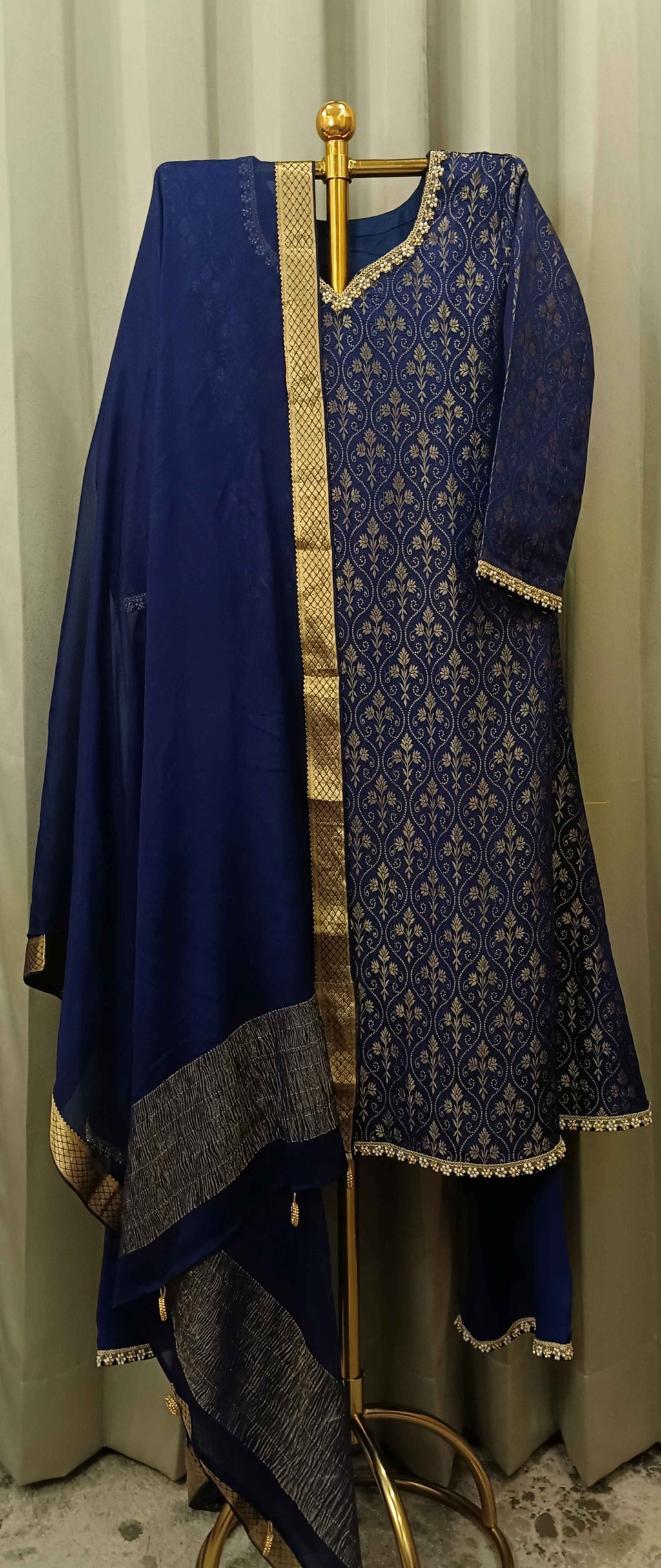 MIDNIGHT COBALT HANDLOOM WOOVEN SILK KURTA SET