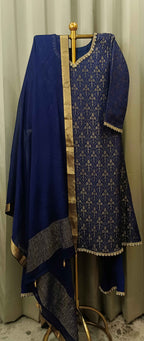 MIDNIGHT COBALT HANDLOOM WOOVEN SILK KURTA SET