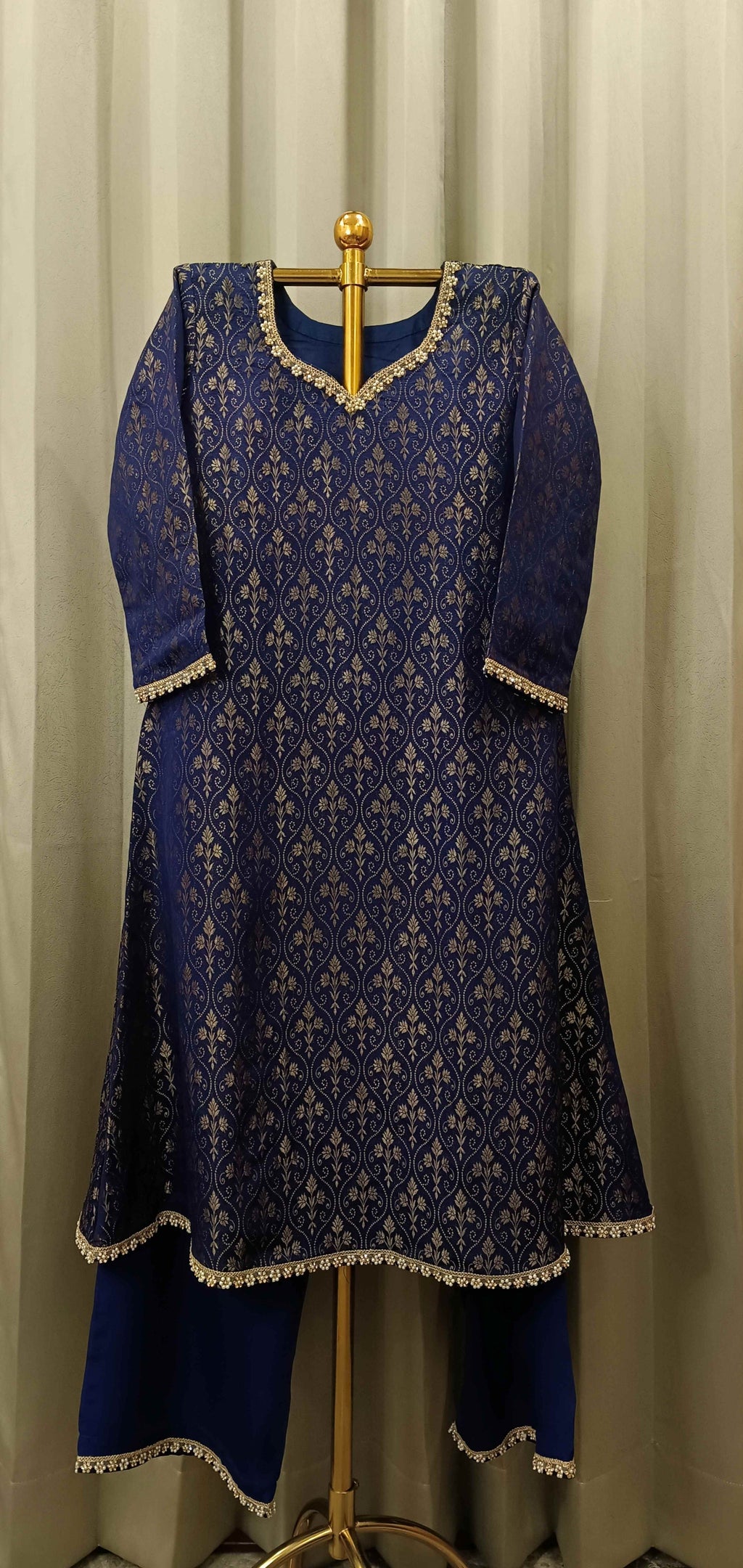 MIDNIGHT COBALT HANDLOOM WOOVEN SILK KURTA SET