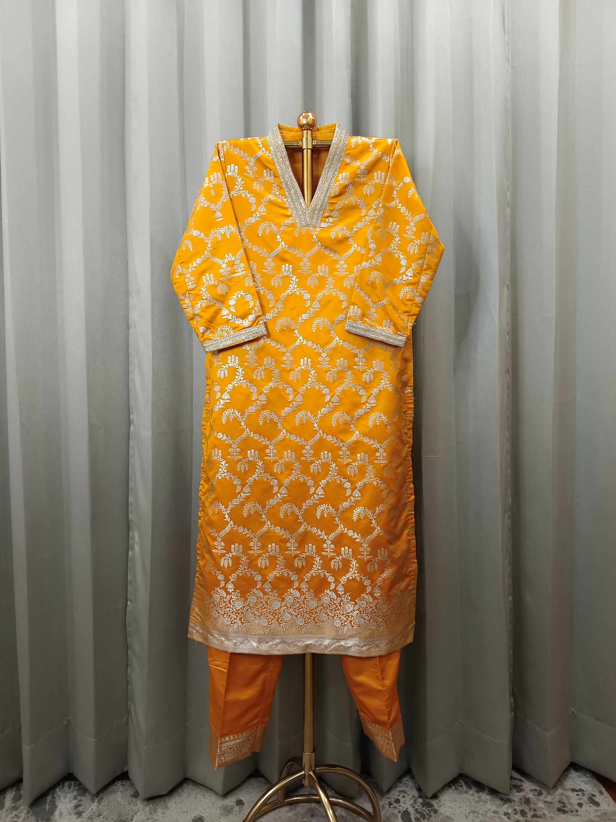 MUSTARD YELLOW  BANARSI SILK KURTA SET