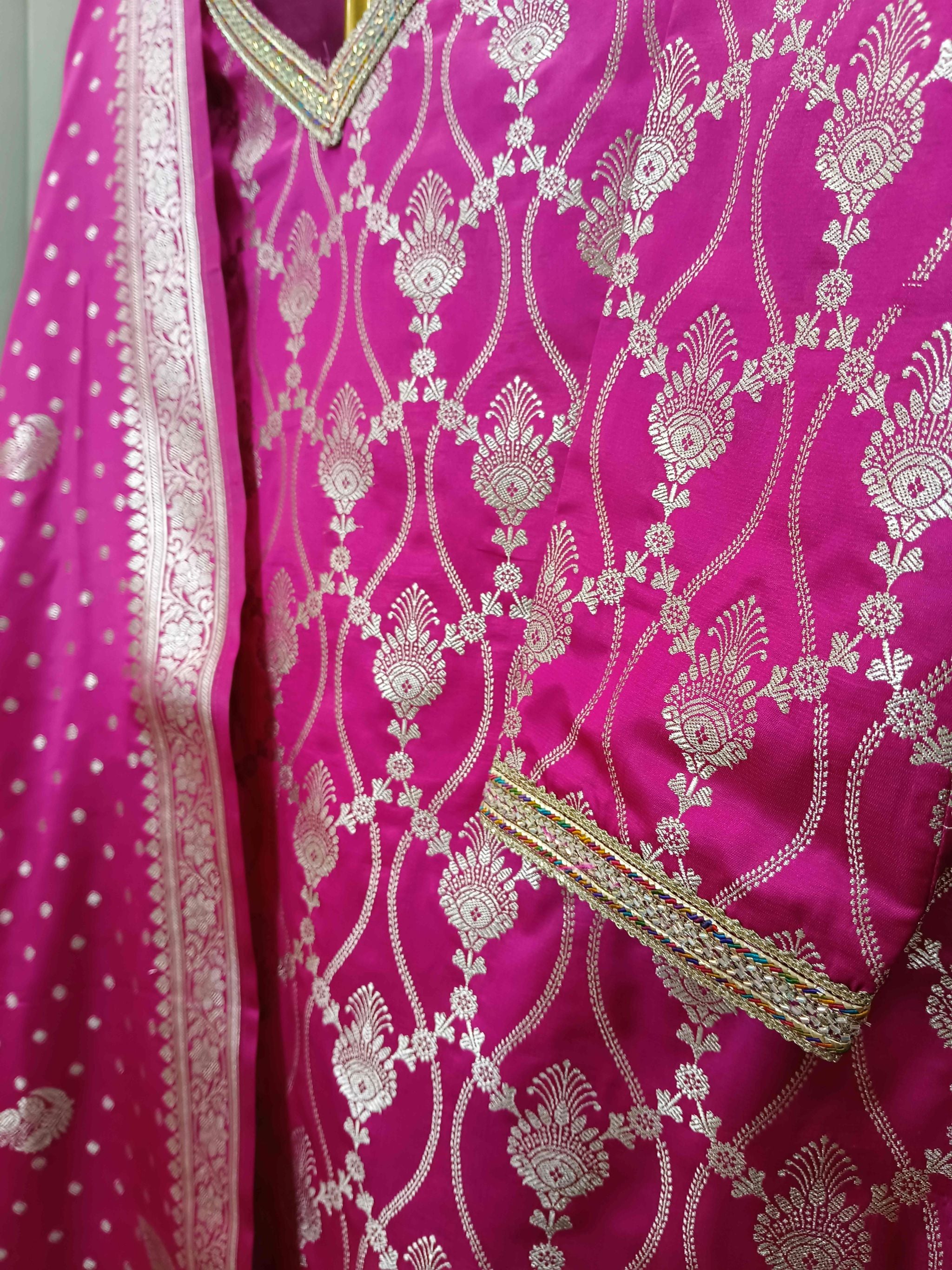 FUCHSIA  BANARSI SILK KURTA SET