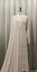 Ivory Georgette Chikankari Kurta Set With Heavy Embellishments