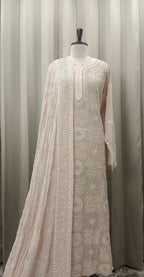 Ivory Georgette Chikankari Kurta Set With Heavy Embellishments