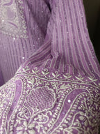 Lavender Georgette Chikankari Kurta Set With Heavy Embellishments