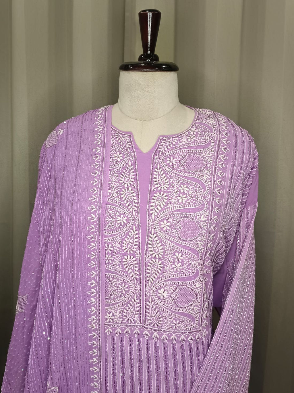 Lavender Georgette Chikankari Kurta Set With Heavy Embellishments