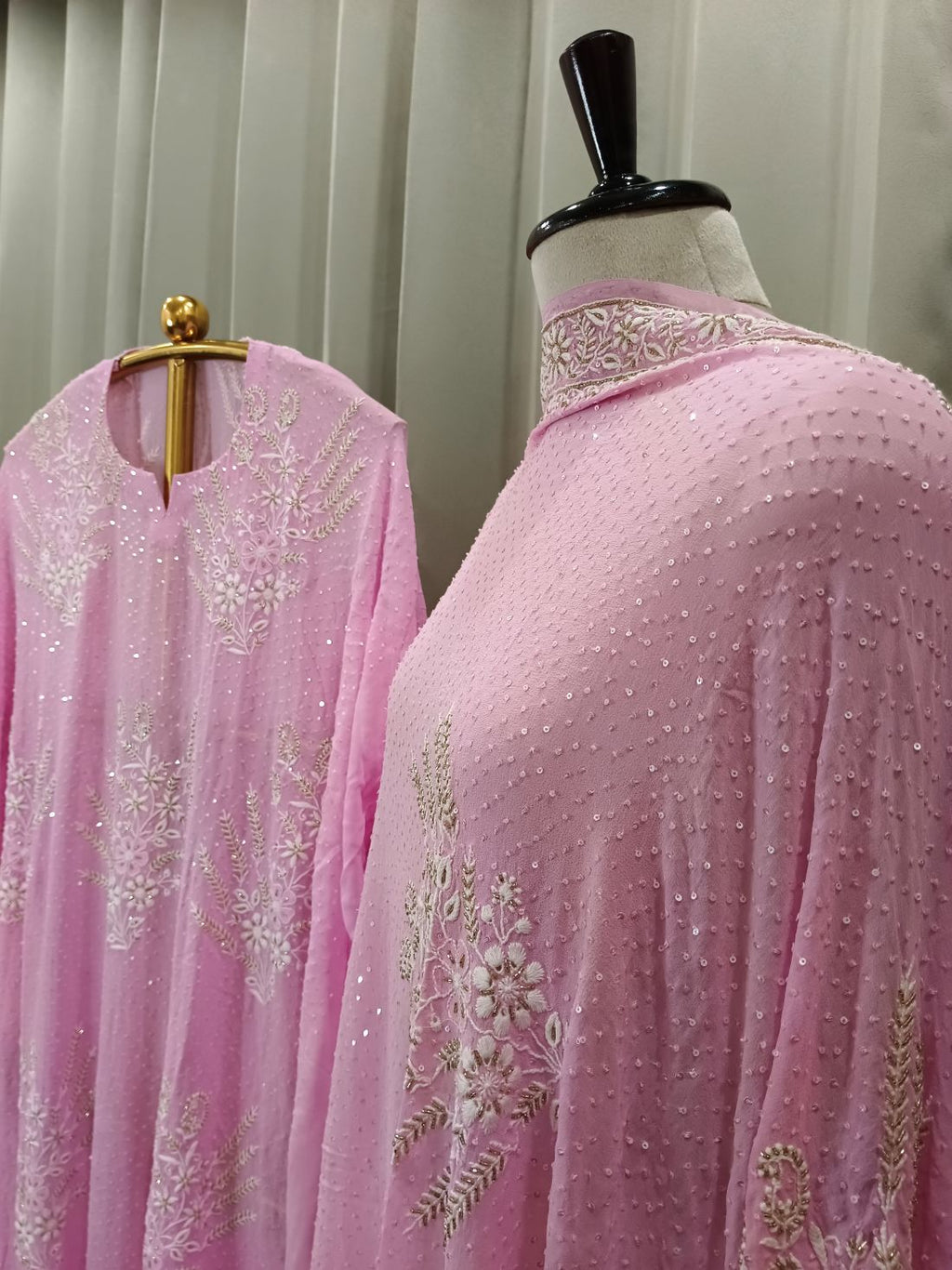 Petal Pink Georgette Kurta Set With Beautifully Done Chikankari