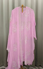 Petal Pink Georgette Kurta Set With Beautifully Done Chikankari