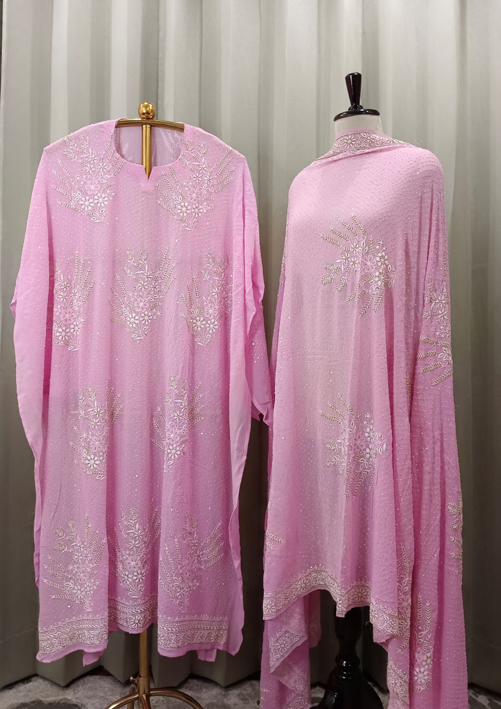 Petal Pink Georgette Kurta Set With Beautifully Done Chikankari