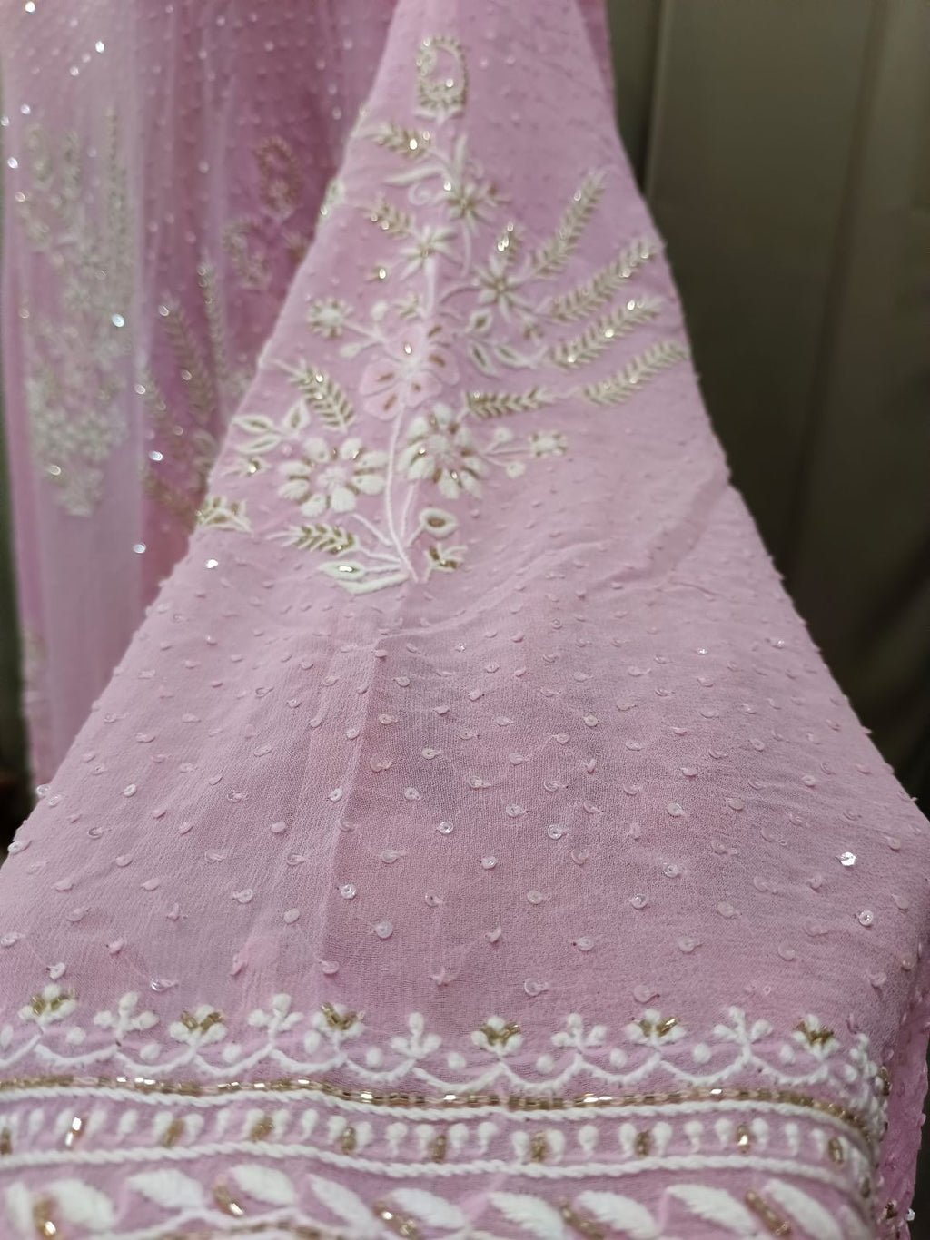 Petal Pink Georgette Kurta Set With Beautifully Done Chikankari