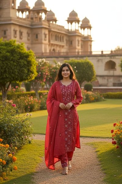 RUBY TUSSAR SILK CHIKANKARI STRAIGHT KURTA SET