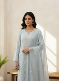 DOVE GREY MUL CHANDERI CHIKANKARI KURTA SET
