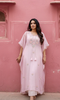 ROSE QUARTZ ORGANZA CHIKANKARI KAFTAN