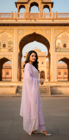 LAVENDER MUL CHANDERI  CHIKANKARI  KURTA SET