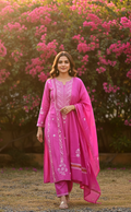 FUSHSIAE MUL CHANDERI CHIKANKARI ANARKALI SET